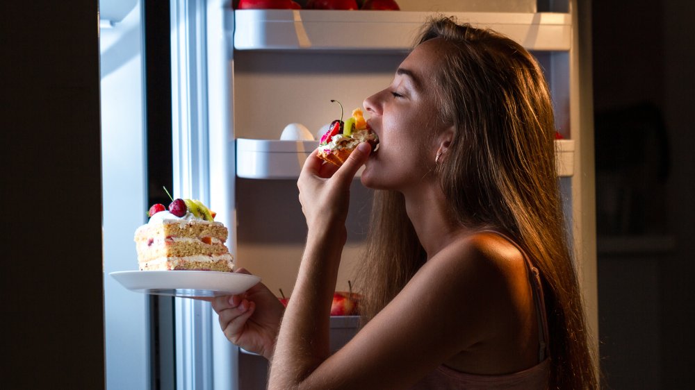 Woman with her midnight snack