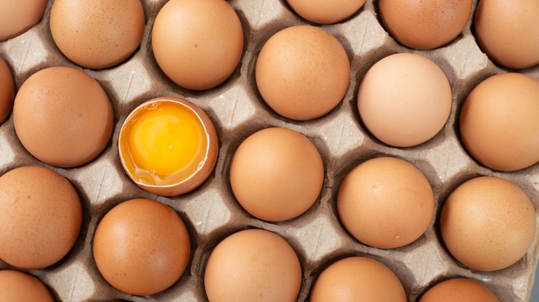 Brown eggs in a carton