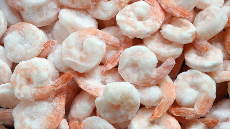 Closeup of frozen shrimp.