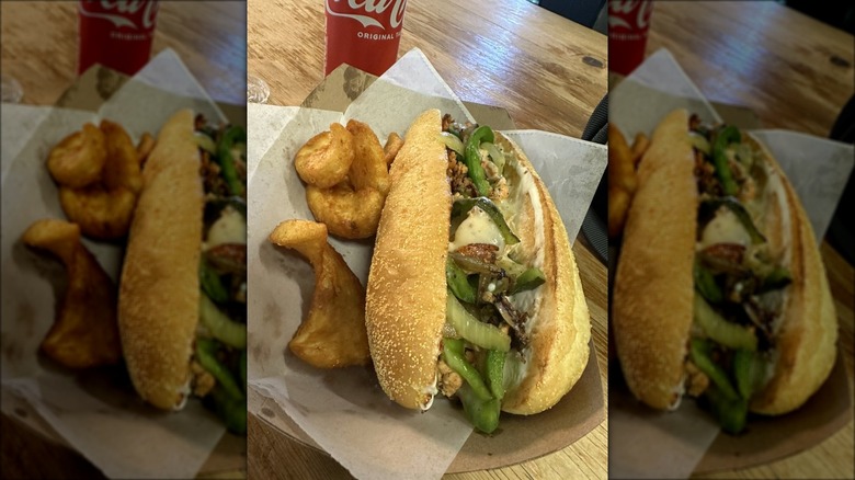 Salmon cheesesteak on table at District Fishwife restaurant