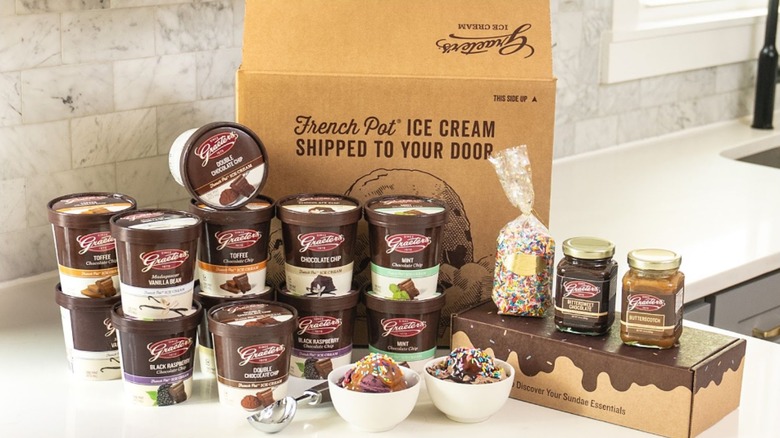 Graeter's flavors on countertop in kitchen in front of delivery boxes