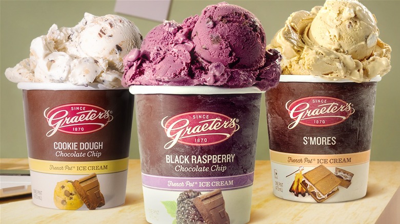 Three open pints of Graeter's Ice Cream on desk