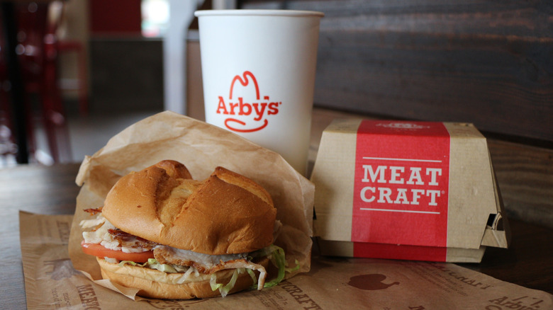 Arby's sandwich, fries and drink