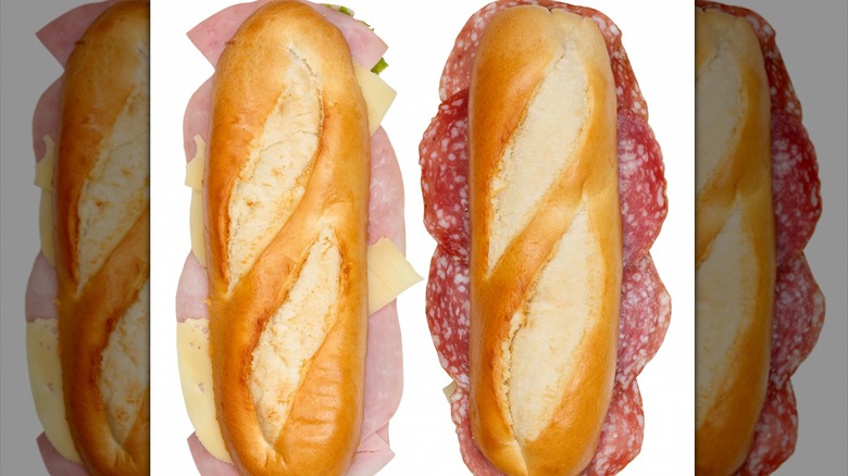 Two meat and cheese sandwiches