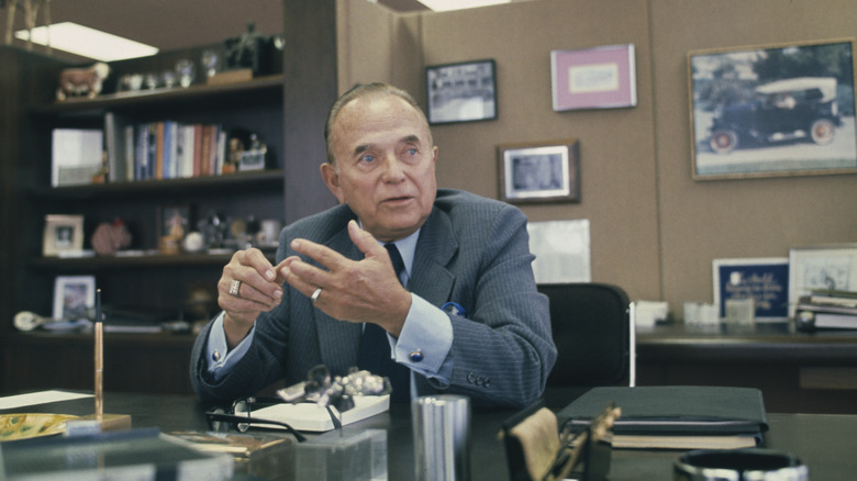 McDonald's owner Ray Kroc sitting at his desk in 1978