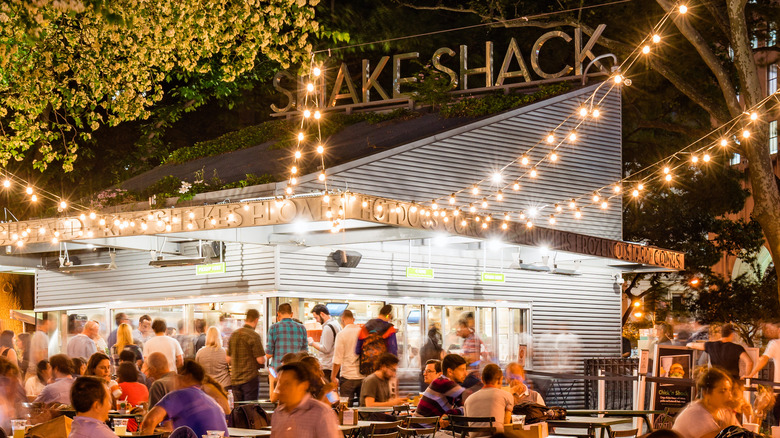 Shake Shack location at night with lights