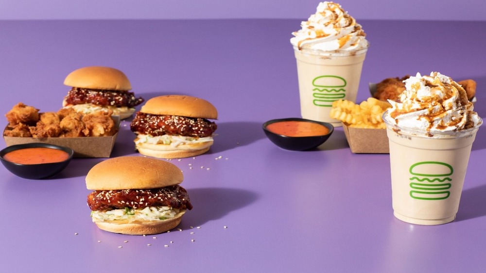 Korean shake shack items on purple background