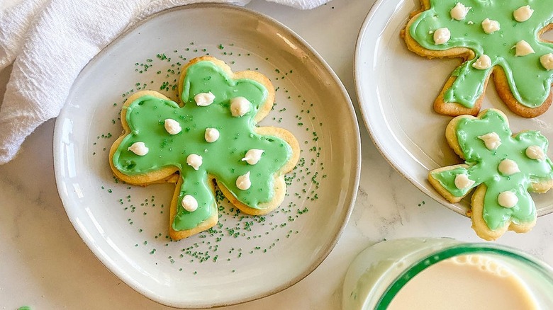 shamrock cookie on plate
