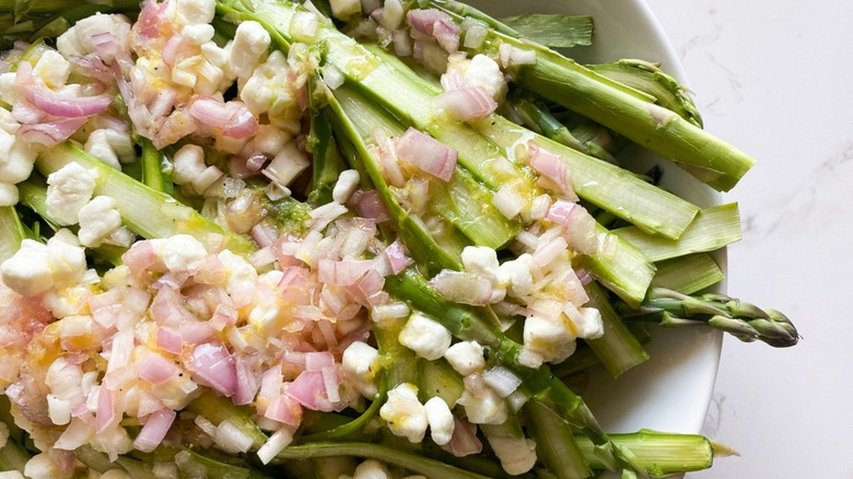 shaved asparagus salad served