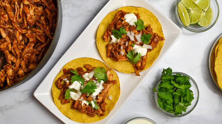 shredded chicken tinga on plate 