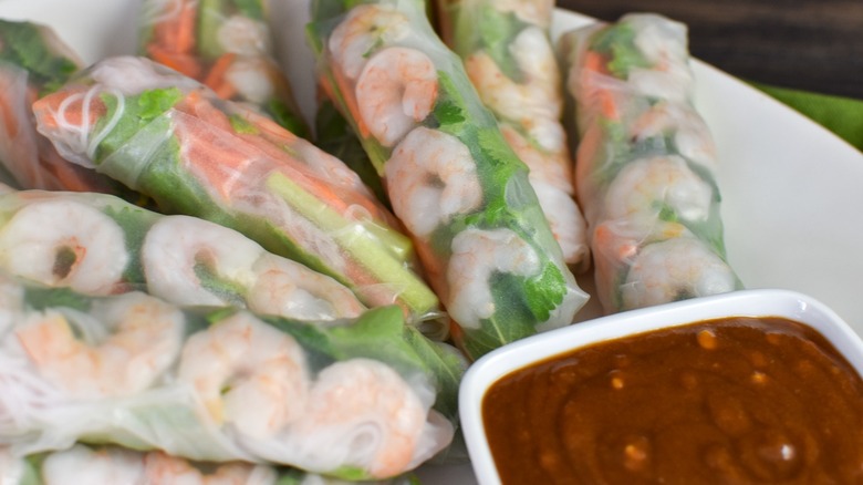 shrimp spring rolls on plate