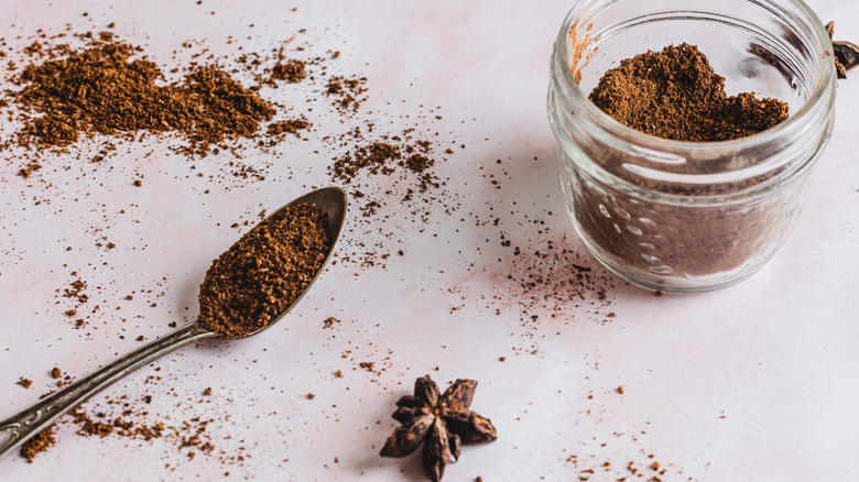 ground spices in jar and spoon