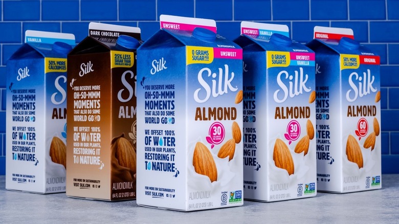 assorted Silk Almond milk cartons