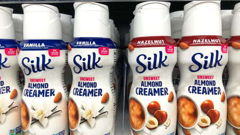 silk coffee creamers on shelf