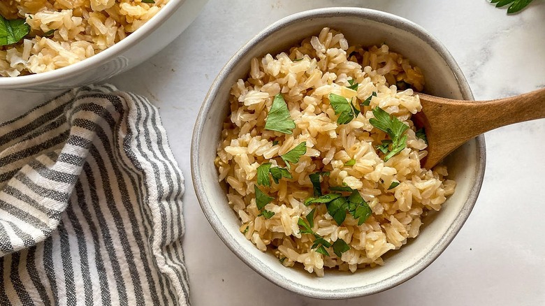 brown rice in single serving bowl