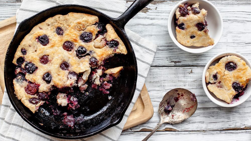 cherry cobbler in skillet