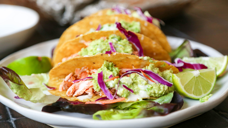 fish tacos on white plate