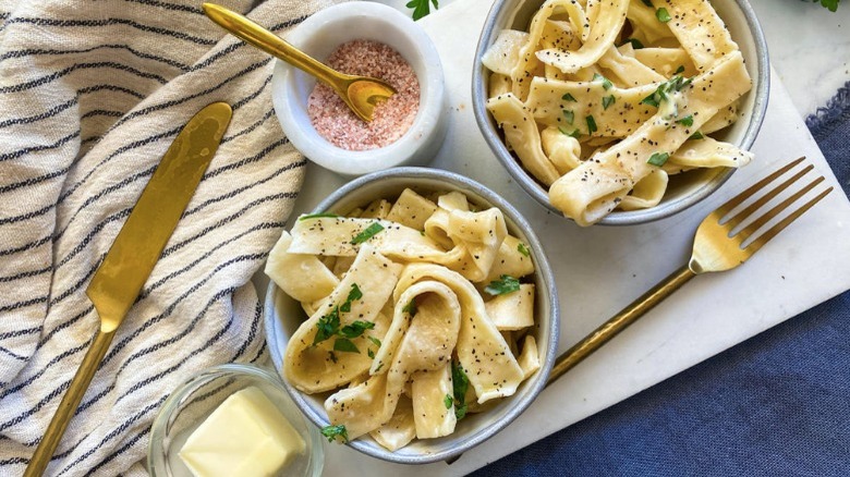 egg noodles in small bowls