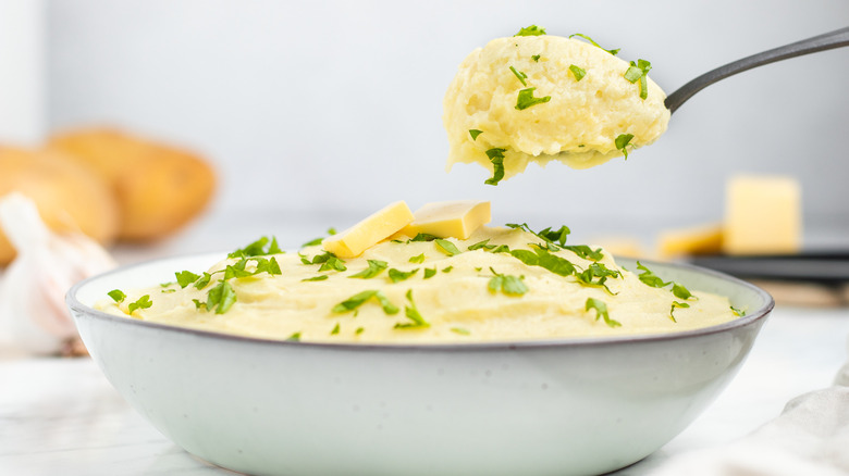 Bowl of garlic mashed potatoes