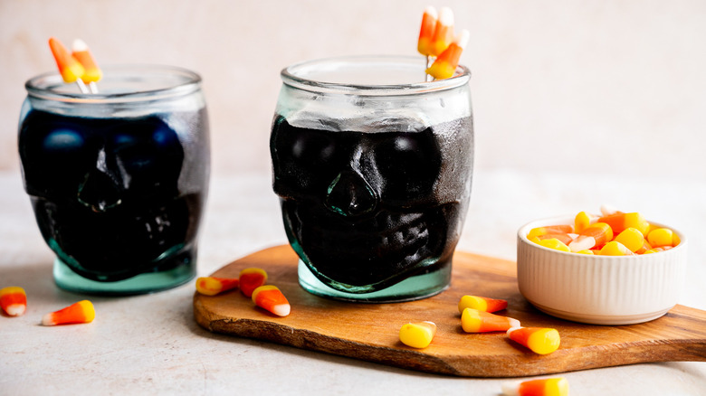 black cocktails with candy corn