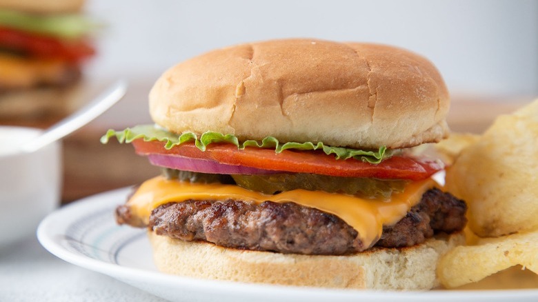 smash burger on a plate 