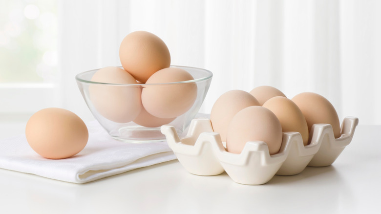 brown eggs on the counter