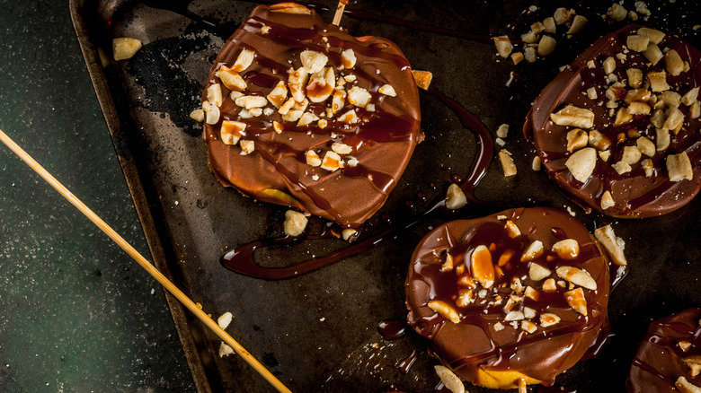 Chocolate coated apple slices