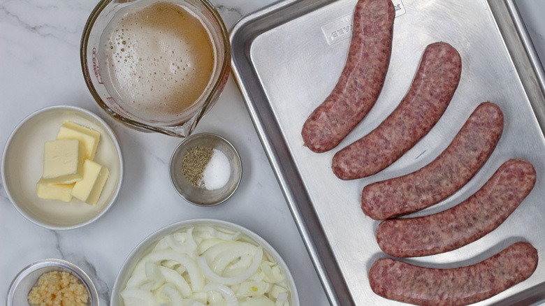 bratwurst, beer, butter, onions, seasonings
