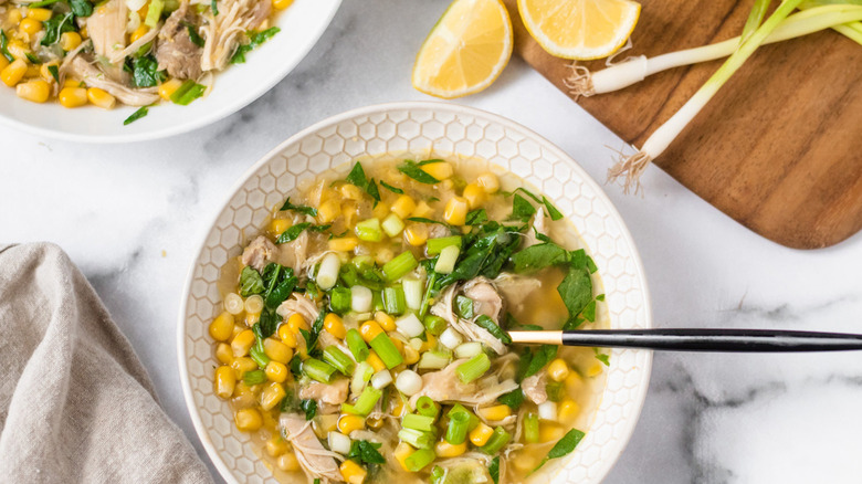 bowl of chicken corn soup
