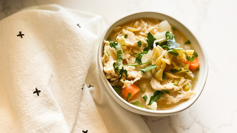 Slow Cooker Chicken Noodle Soup in a bowl