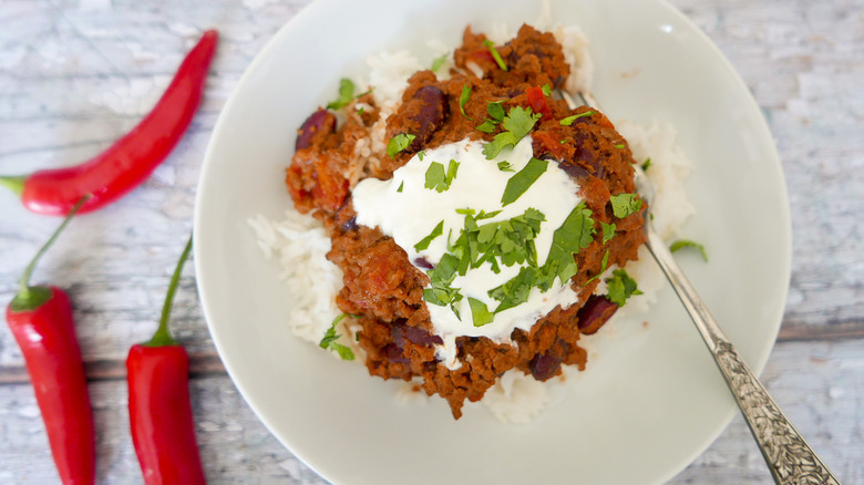 chili con carne over rice