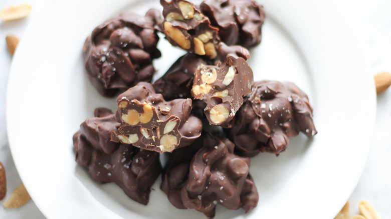 chocolate nut clusters on plate