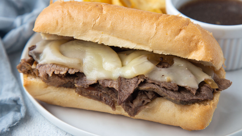 french dip sandwich on plate 