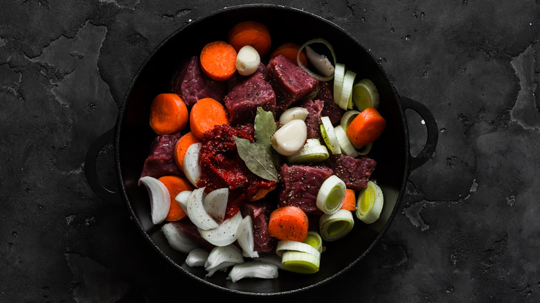Beef stew in a slow cooker.
