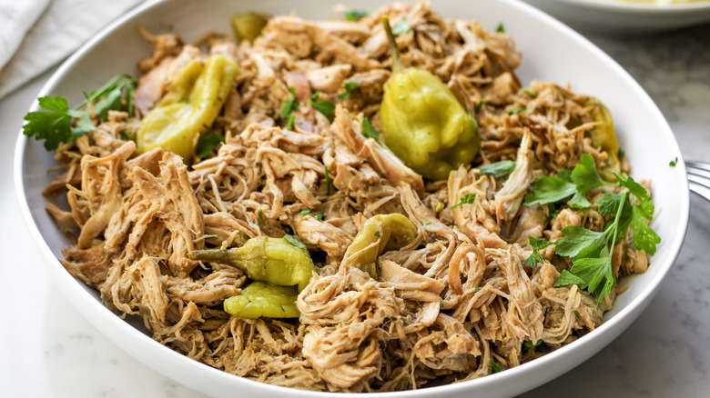 shredded Mississippi chicken in bowl