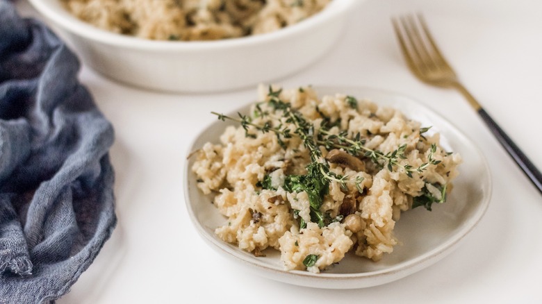 mushroom risotto in bowl