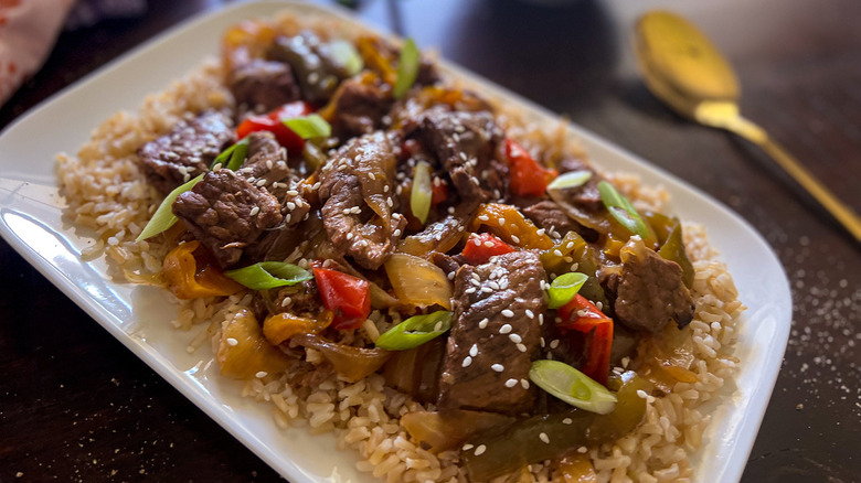 pepper steak over rice