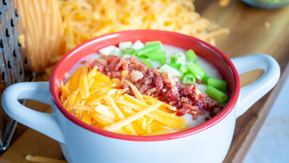 slow cooker potato soup in bowl