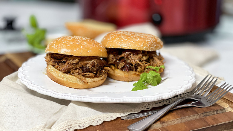 Pulled pork sandwiches on plate