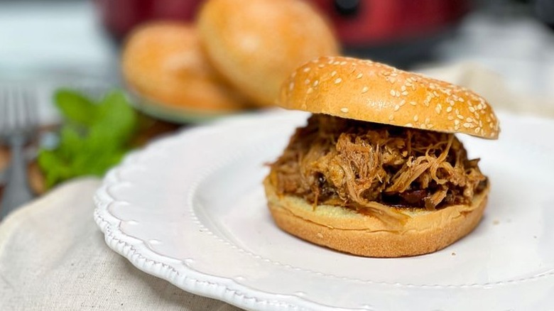 Pulled pork sandwich on plate