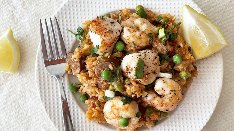 Slow Cooker Seafood Paella on plate 