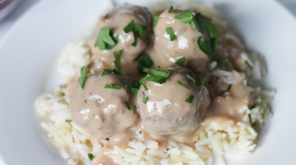 slow cooker Swedish meatballs on plate