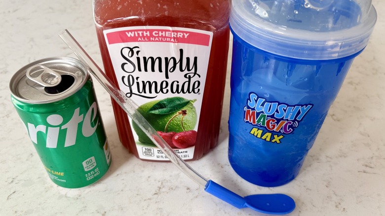 As Seen On TV's Slushy Magic Max slushy maker with cherry limeade and Sprite