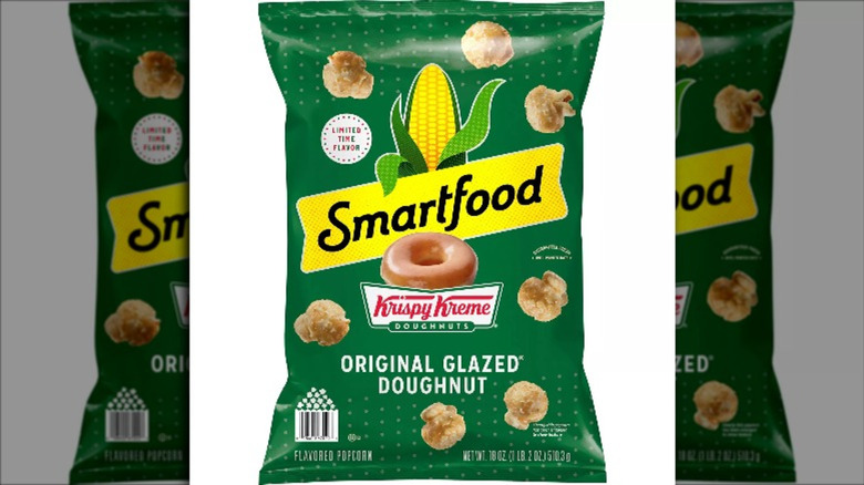 Green bag of Smartfood's Krispy Kreme original glazed donut popcorn