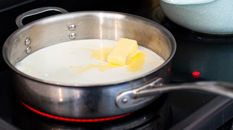 pan with sauce and butter