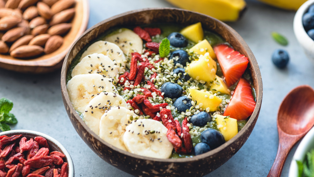 Smoothie bowl in a coconut