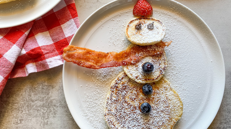 snowman pancake on plate