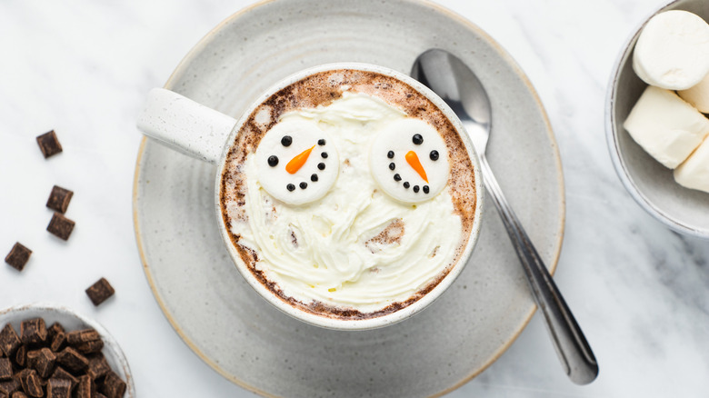 Hot chocolate with snowman marshmallows