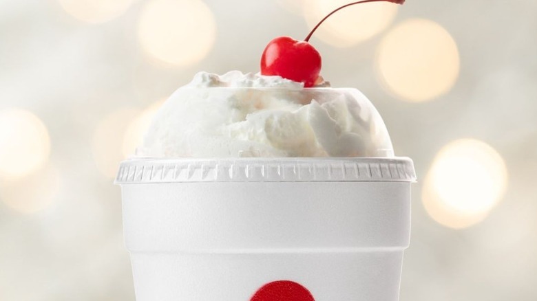 Chick-fil-A milkshake with cherry