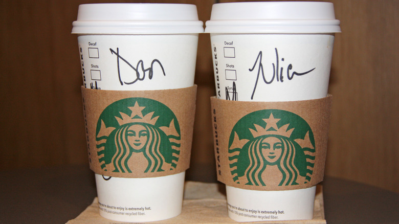 Starbucks cups with names